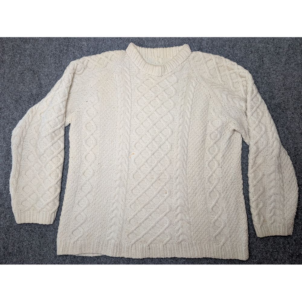 Chunky Crewneck Cable Knit Sweater Women's Size Medium Ivory Cream Flaws READ